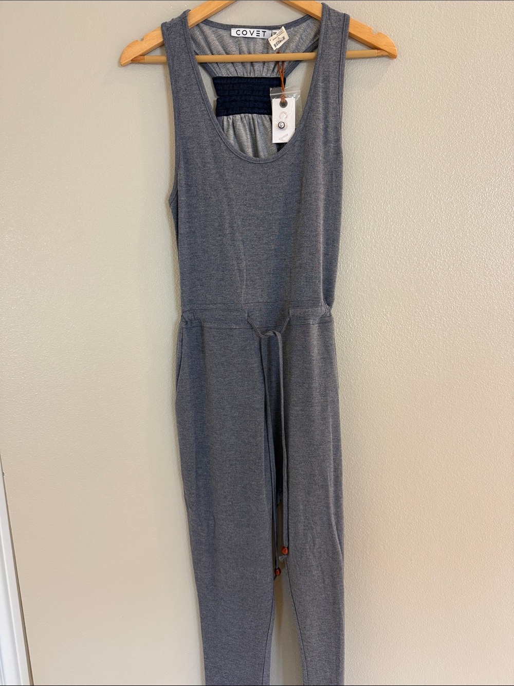Covet Heather Gray Sleeveless Jumpsuit with Drawstring